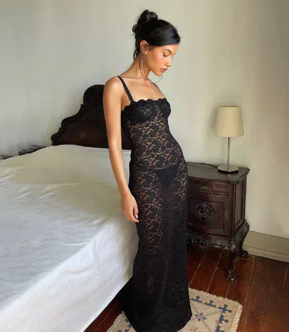 LiraVie Sheer Élégance™ Spaghetti Strap Dress