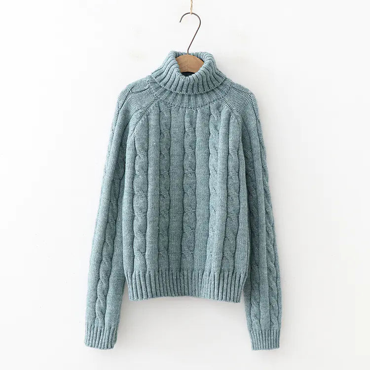 Women’s Turtleneck Cable Knit Sweater – Loose Pullover