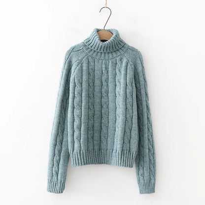 Women’s Turtleneck Cable Knit Sweater – Loose Pullover