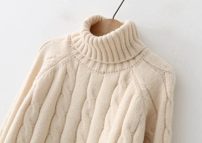 Women’s Turtleneck Cable Knit Sweater – Loose Pullover