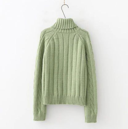 Women’s Turtleneck Cable Knit Sweater – Loose Pullover