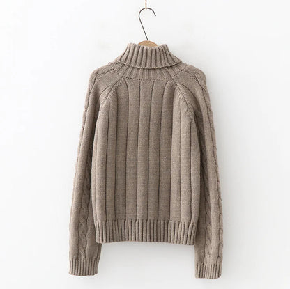 Women’s Turtleneck Cable Knit Sweater – Loose Pullover